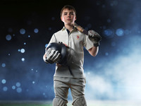 young cricket player green screen portrait